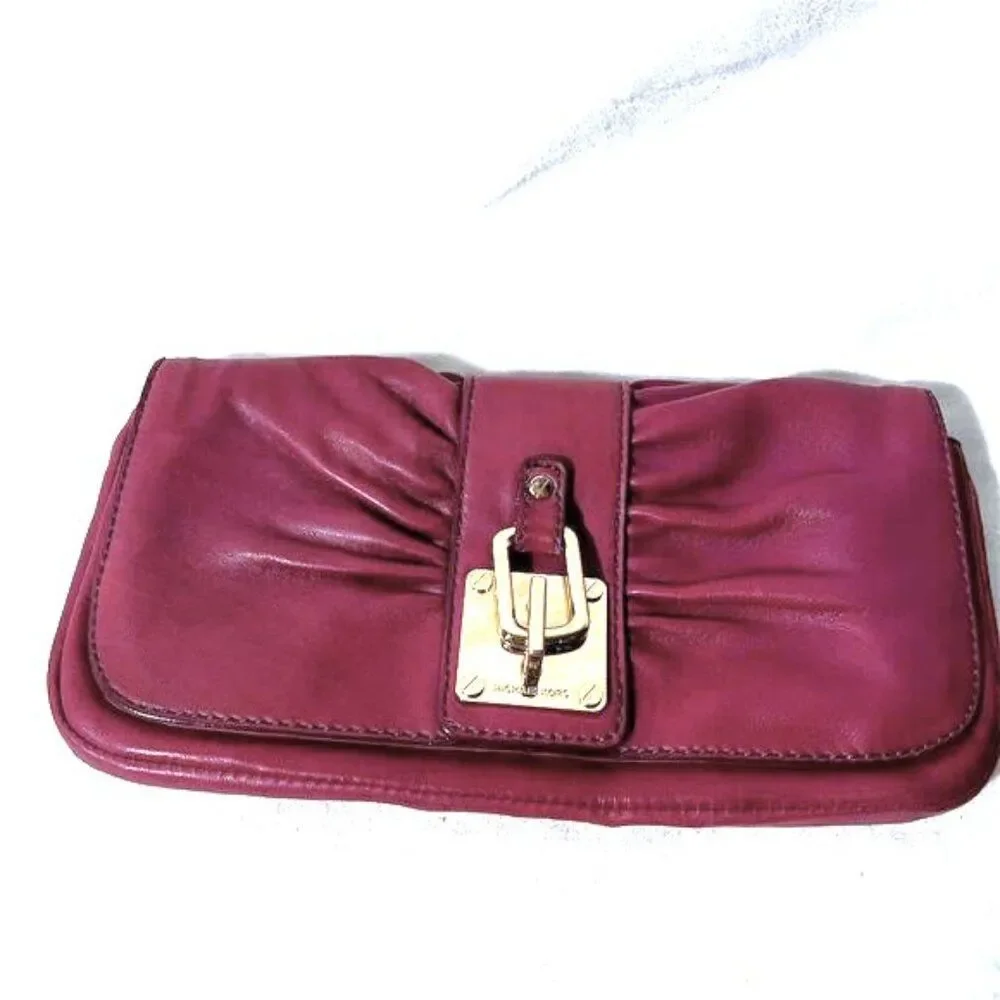 Michael Kors Leather Clutch Gold Hardware Women's Bag